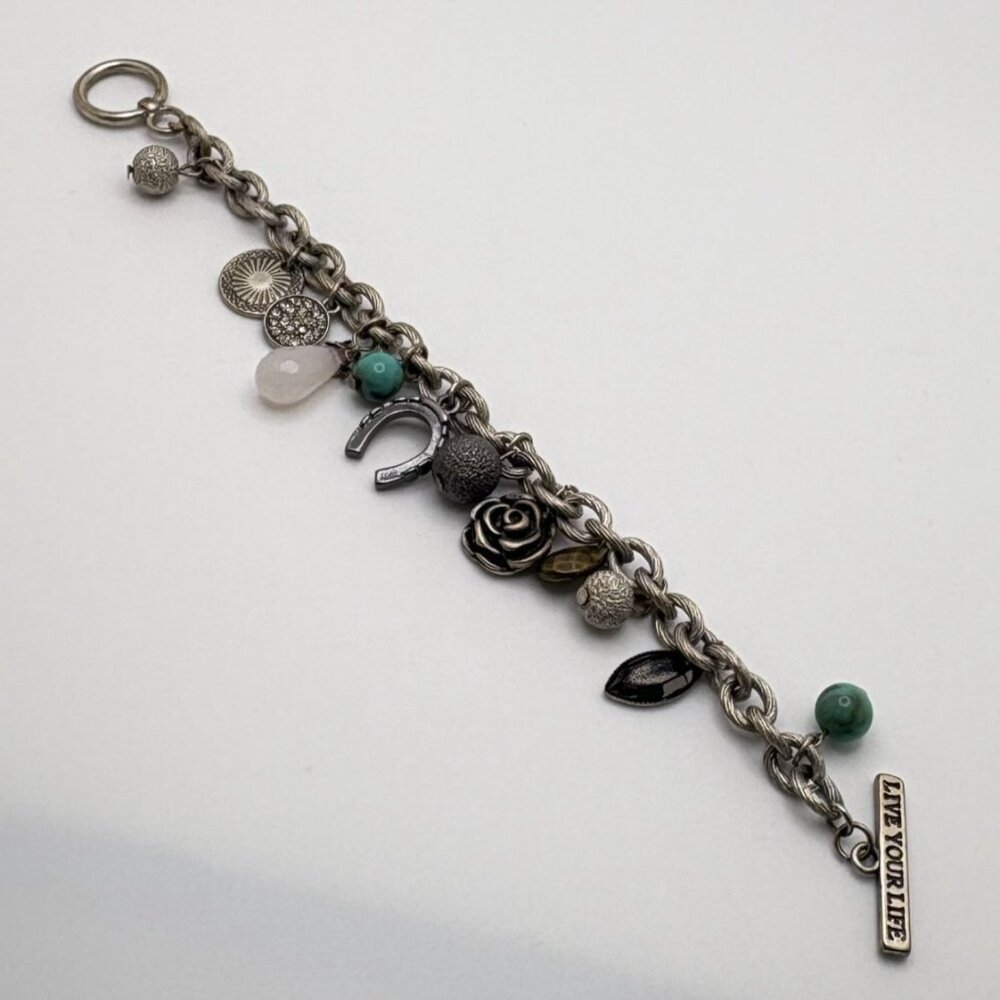 American Eagle Charm Bracelet Horseshoe Flower Charms Silver Tone Live Your Life - Picture 5 of 7
